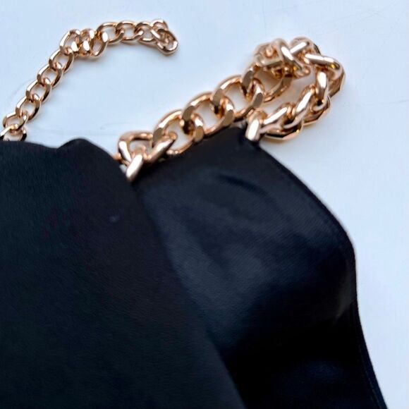 NWT Vince Camuto gold color chain halter neck mini cocktail dress in black Size - Picture 14 of 16